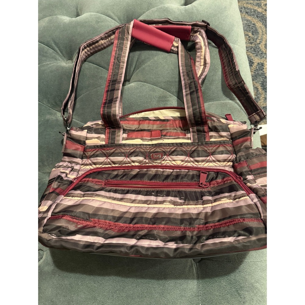 Lug Windjammer Everyday Tote Bag Wine Stripe Quilted Travel Shoulder Bag
